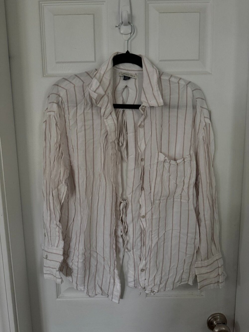 AE Long-Sleeve Tie Back Button-Up Shirt